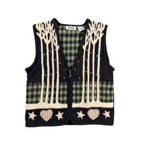 Ashley Hill Vintage Wool Blend Embroidered Winter Holiday Sweater Vest Small